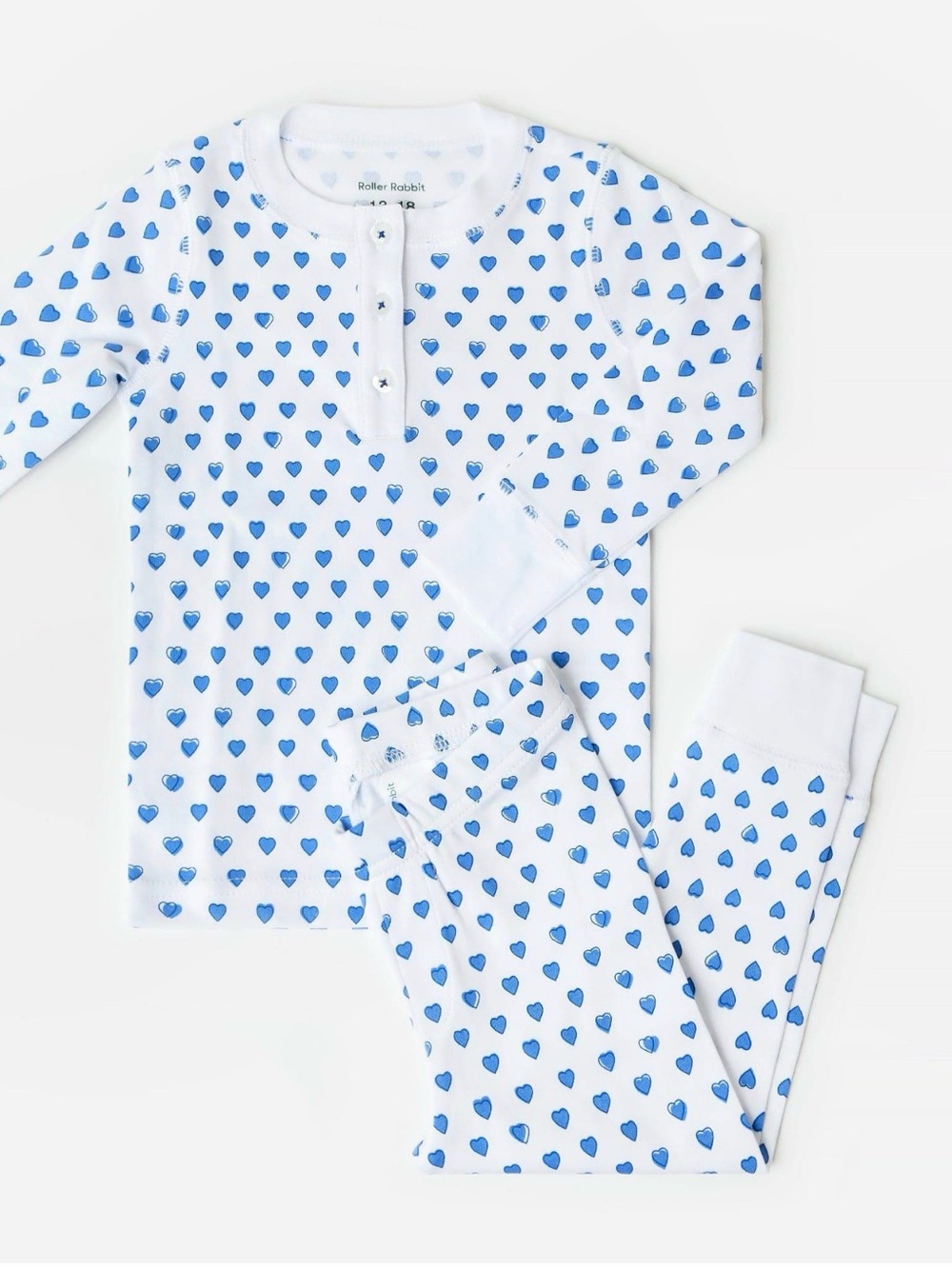 Roller Rabbit Kids White Pajama Set with Blue Heart Print